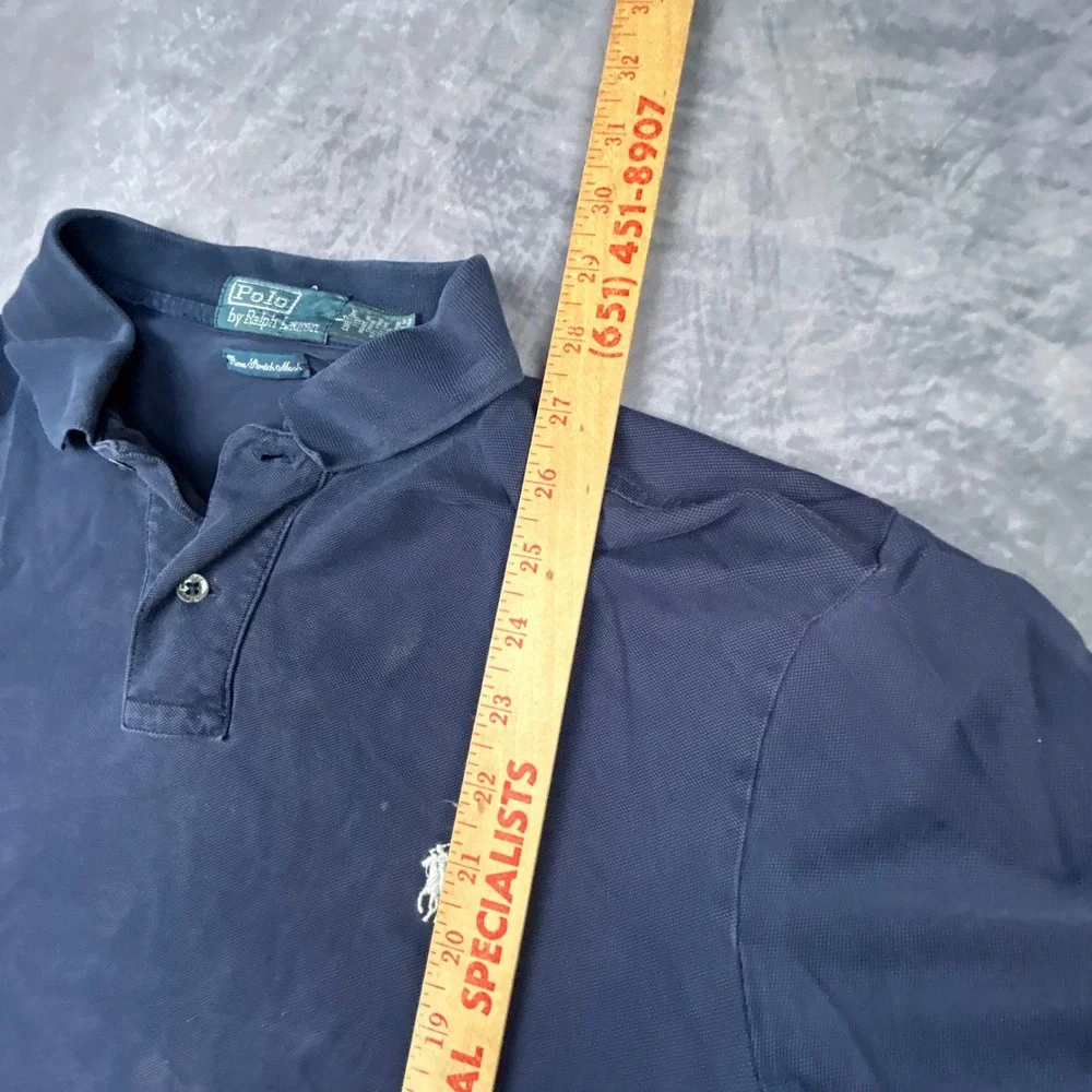 Polo Ralph Lauren Mens Large Navy Blue‎ Pima Stretch Mesh Polo Shirt Custom Fit